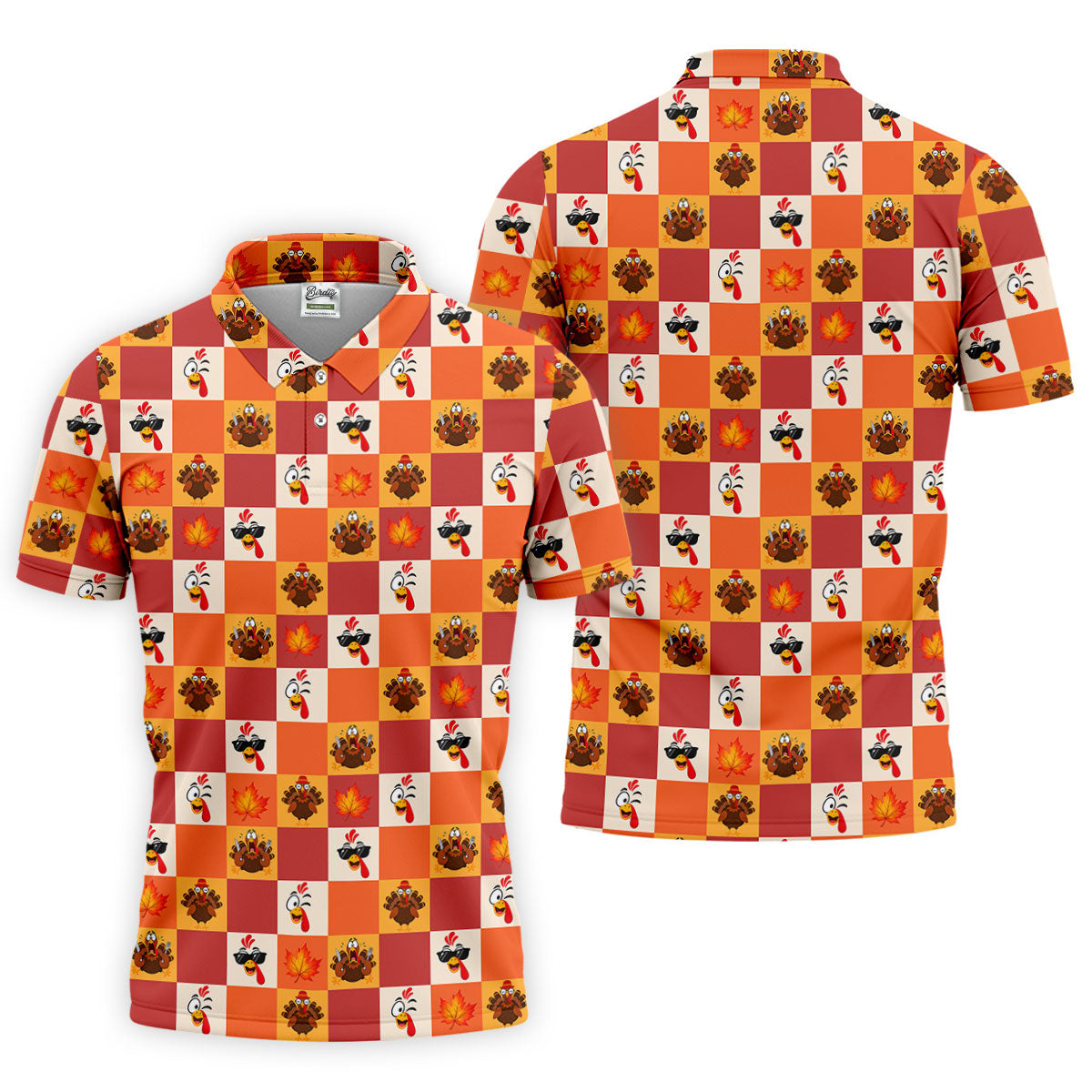Thanksgiving Pumpkin Checker Turkey Golf Shirt, Mens Golf Polo, Golf Shirts For Men