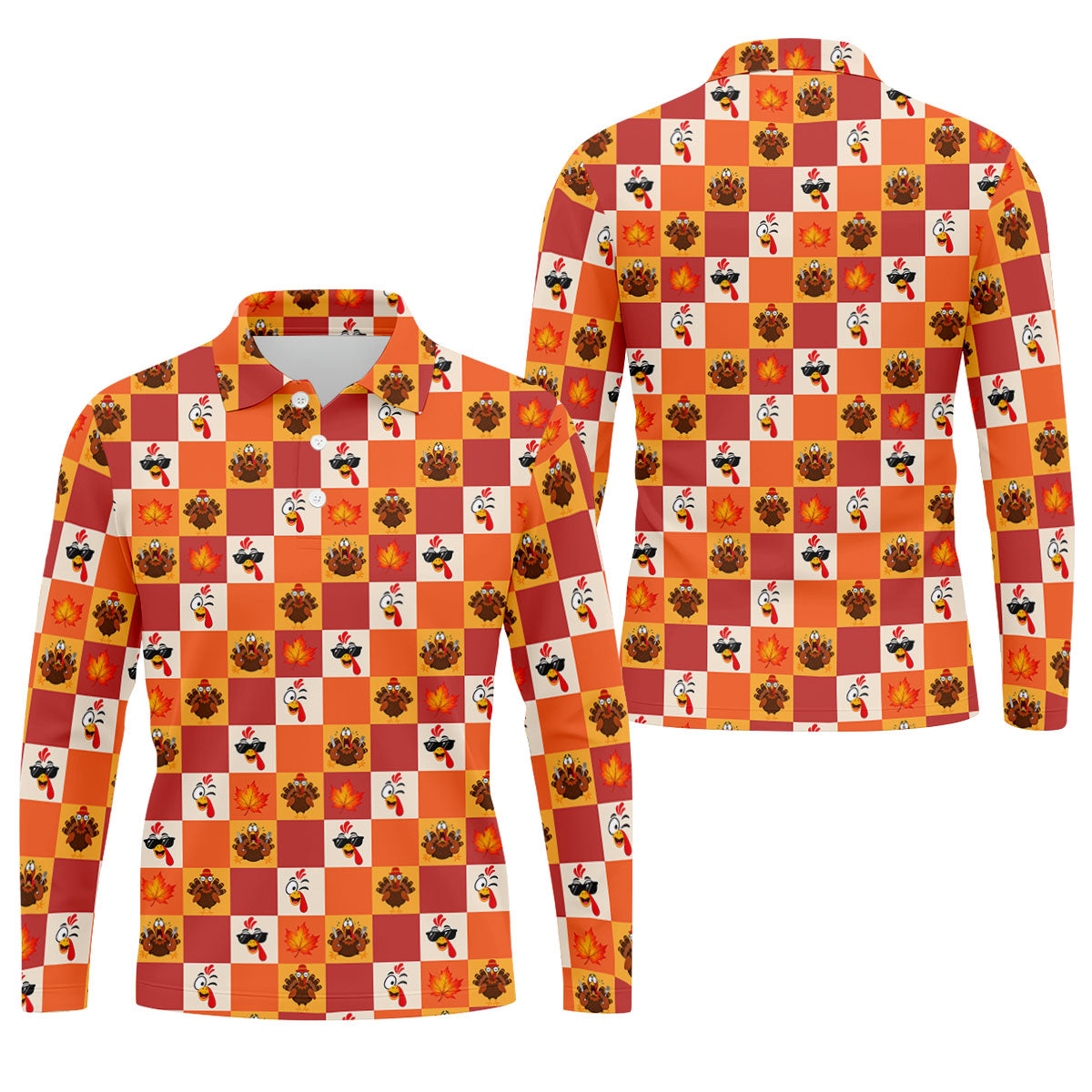 Thanksgiving Pumpkin Checker Turkey Golf Shirt, Mens Golf Polo, Golf Shirts For Men
