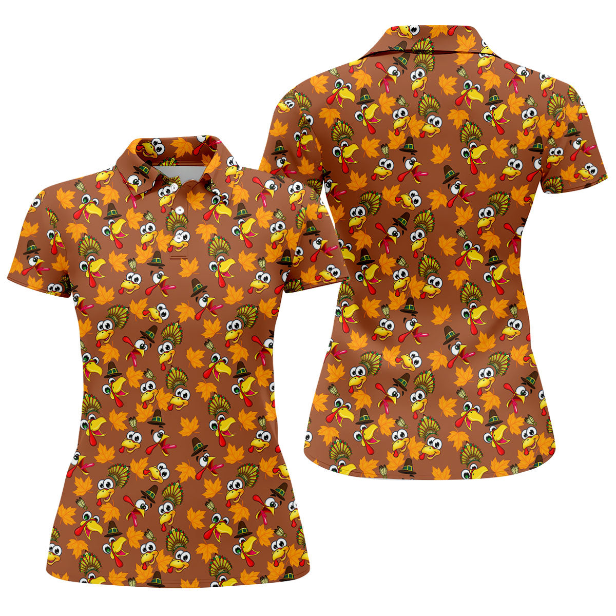 Thanksgiving Turkey Leaves Golf Shirt, Ladies Golf Shirts, Golf Shirts For Women