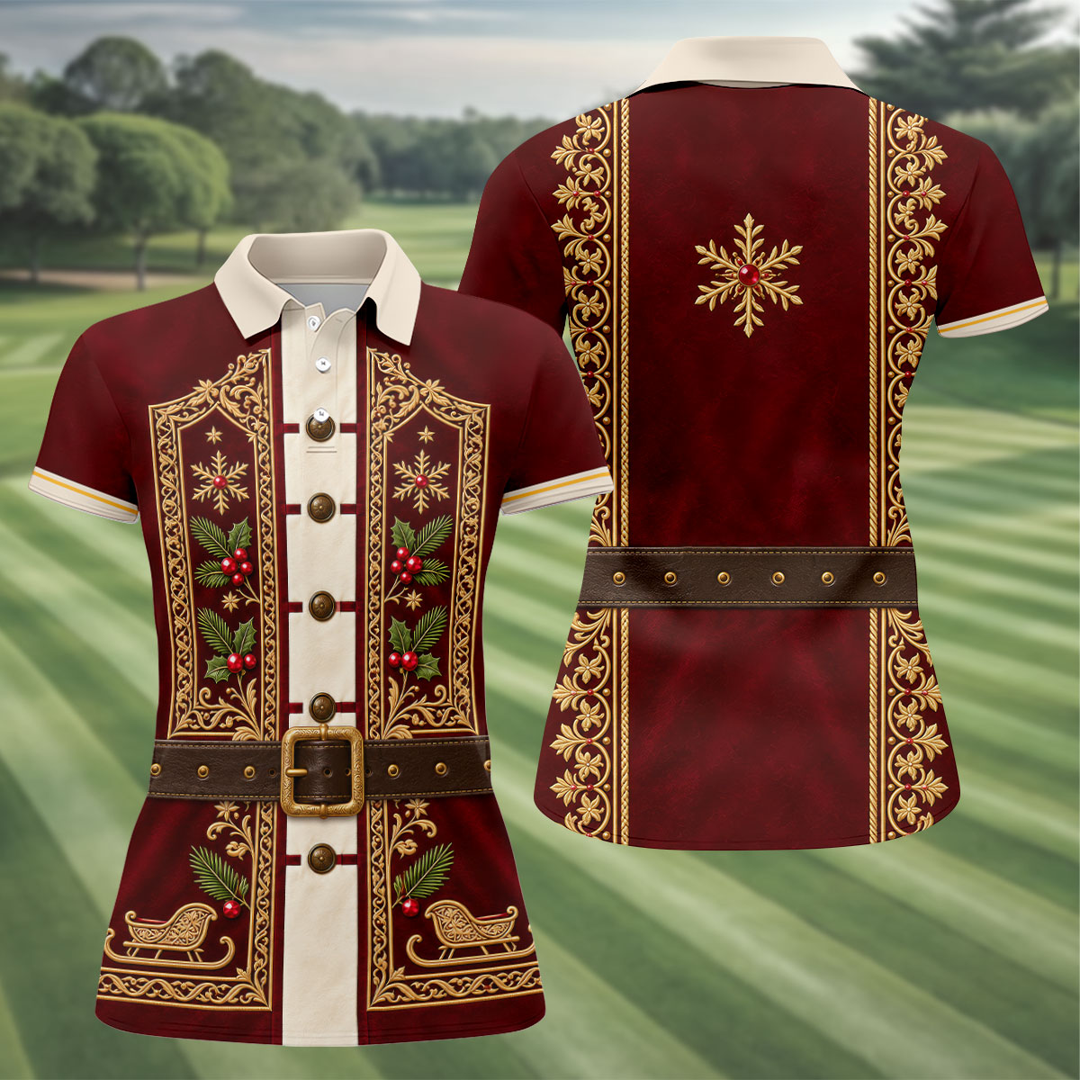 Vintage Tapestry Christmas Golf Shirt, Ladies Golf Shirts, Golf Shirts For Women