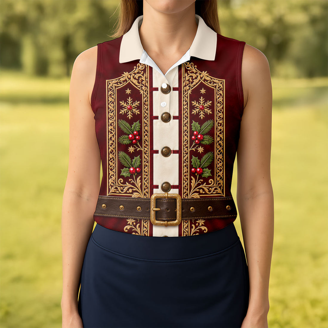 Vintage Tapestry Christmas Golf Shirt, Ladies Golf Shirts, Golf Shirts For Women