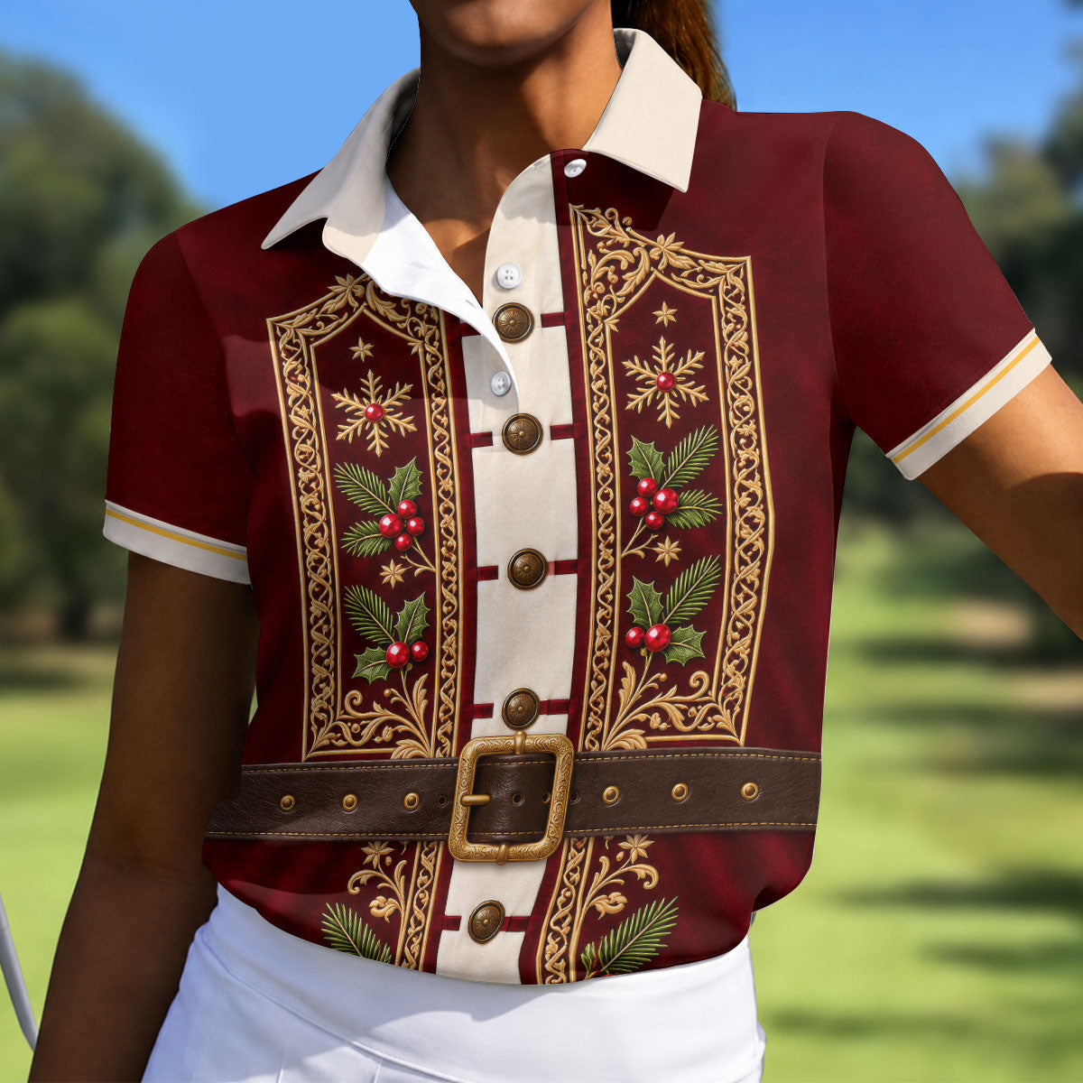Vintage Tapestry Christmas Golf Shirt, Ladies Golf Shirts, Golf Shirts For Women