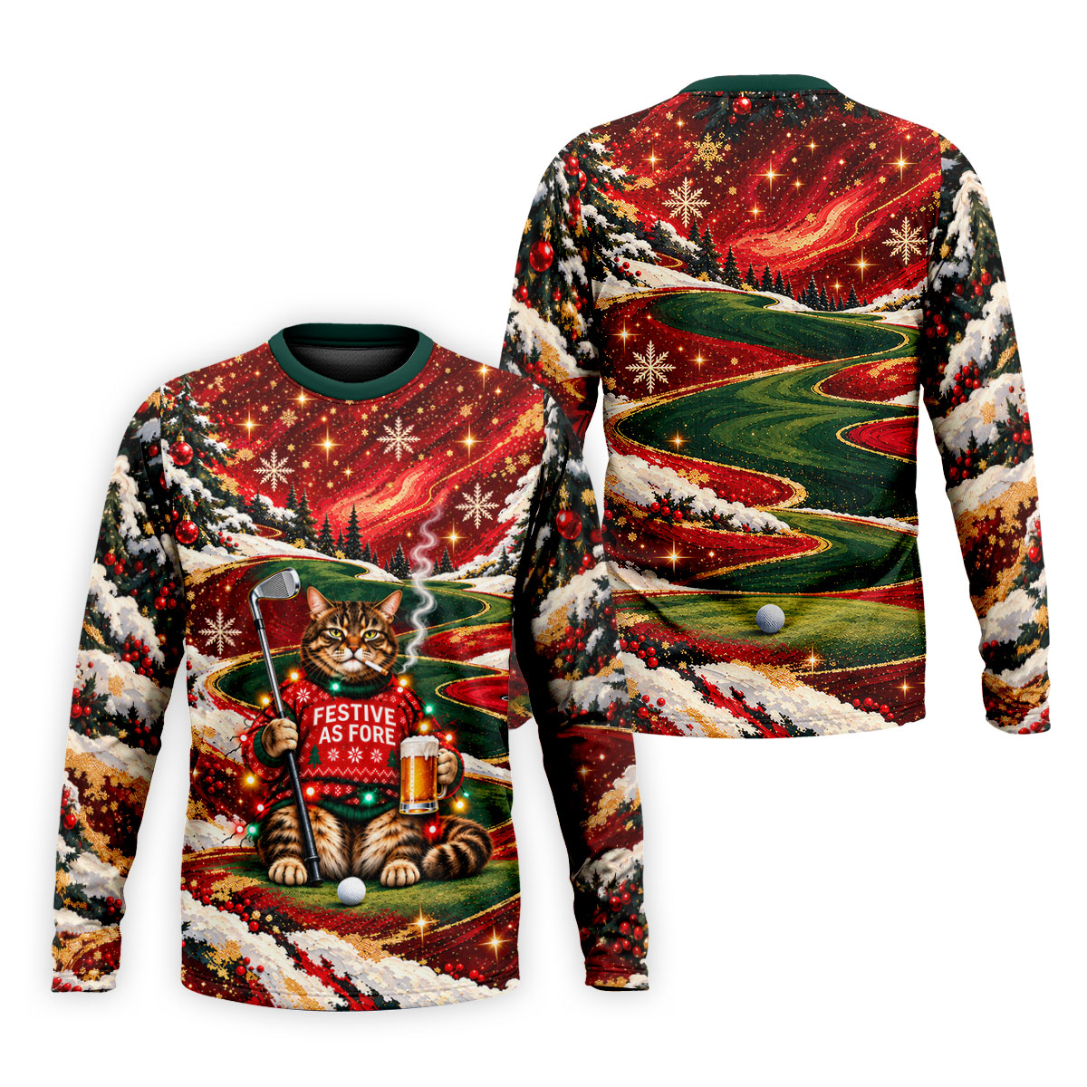 Cat Beer Snow Christmas Golf Shirt, Golf Shirts For Men, Mens Holiday Golf Shirts