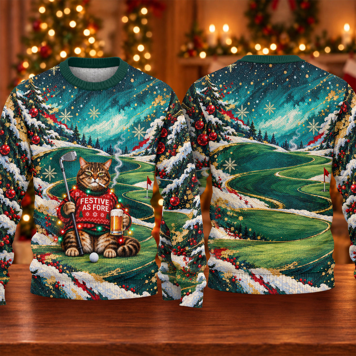 Ugly Christmas Sweater Aurora Cat Beer, Ugly Sweater Party, Holiday Party Sweater