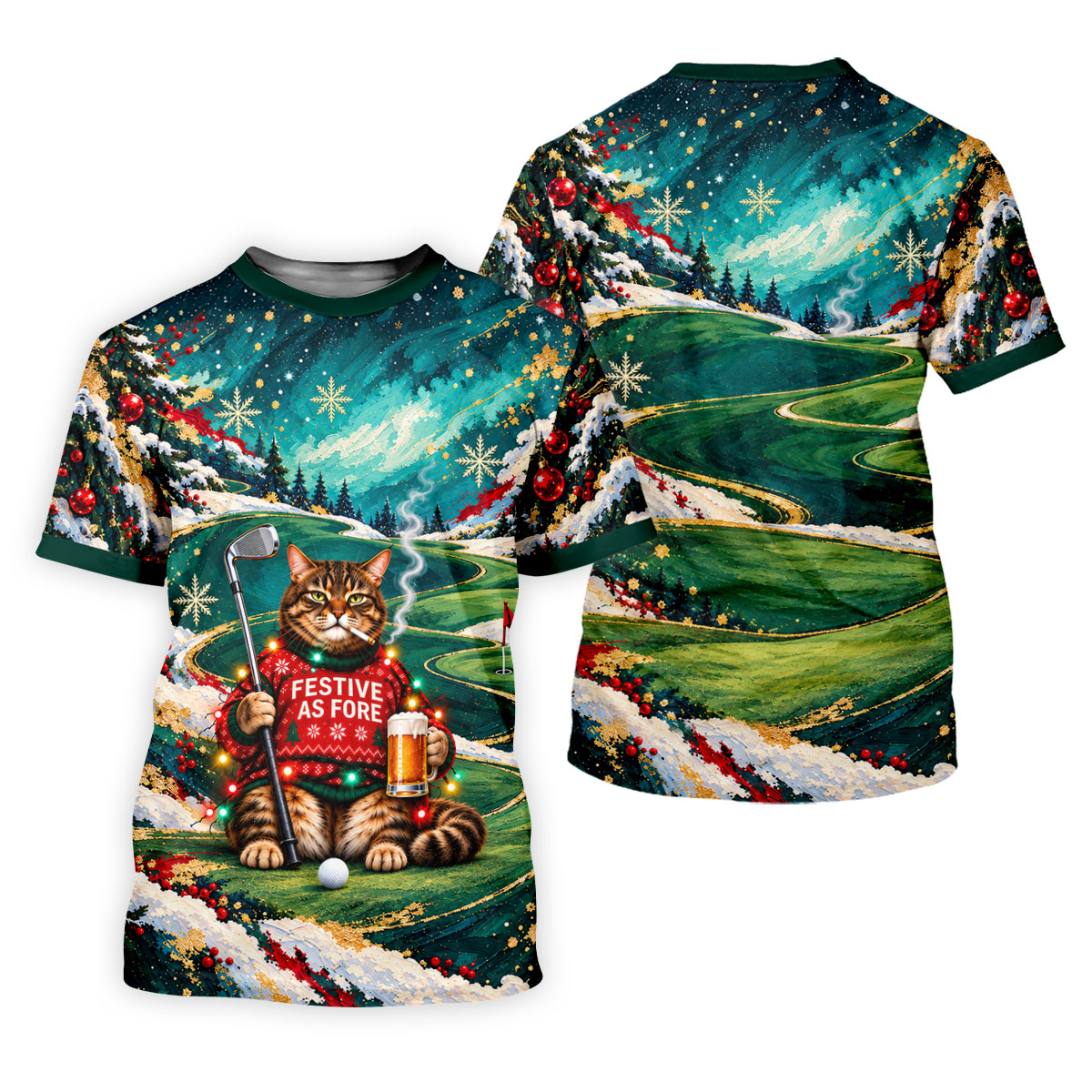 Aurora Cat Beer Christmas Golf Shirt, Womens Golf Apparel, Golf Shirts For Women