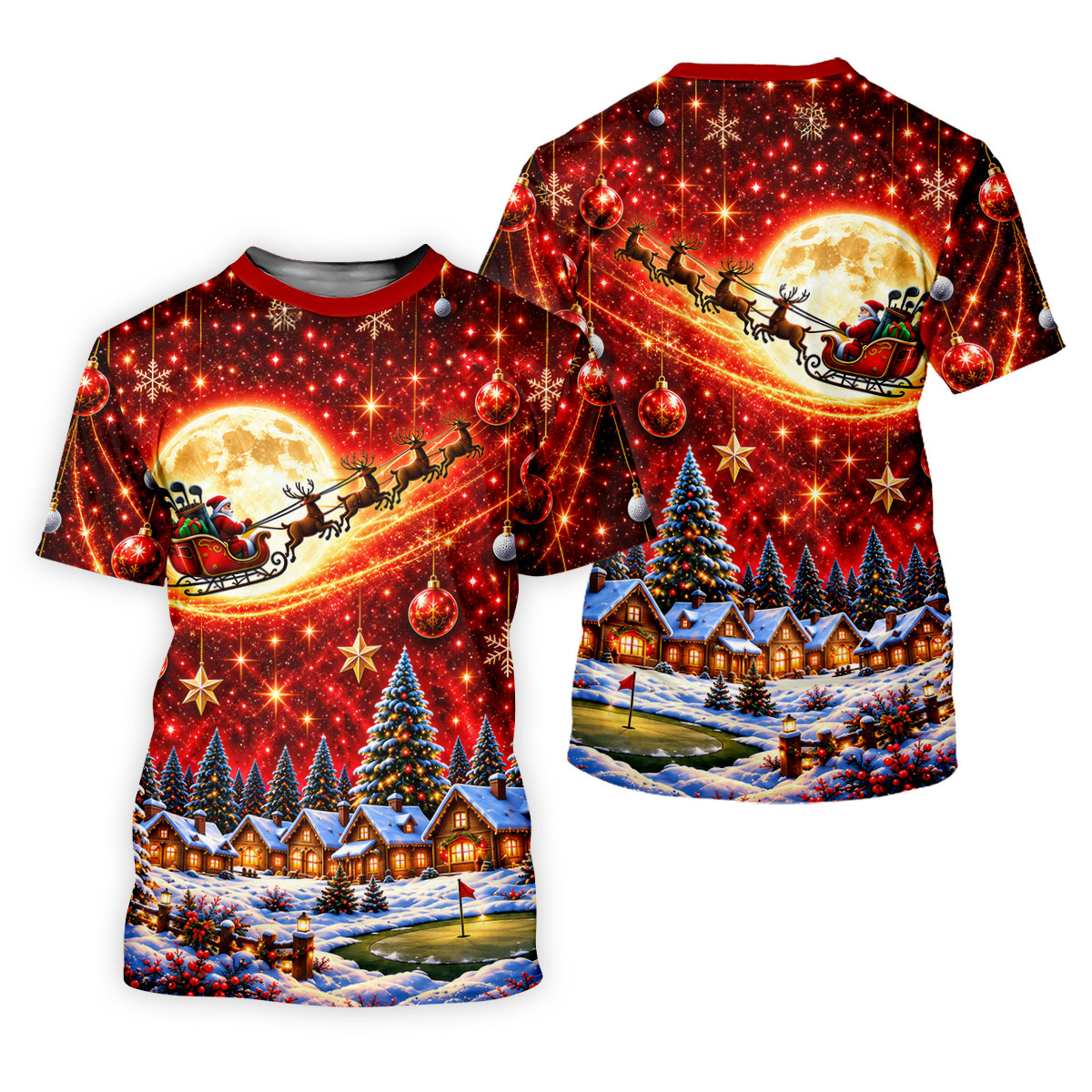 Santa Sleigh Comet Christmas Golf Shirt, Mens Golf Polo, Mens Holiday Golf Shirts