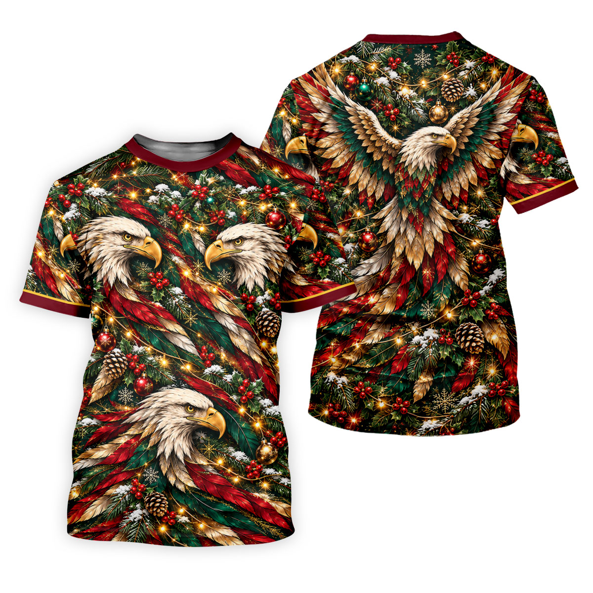 Eagle Pattern Christmas Golf Shirt, Golf Gifts For Men, Mens Holiday Golf Shirts
