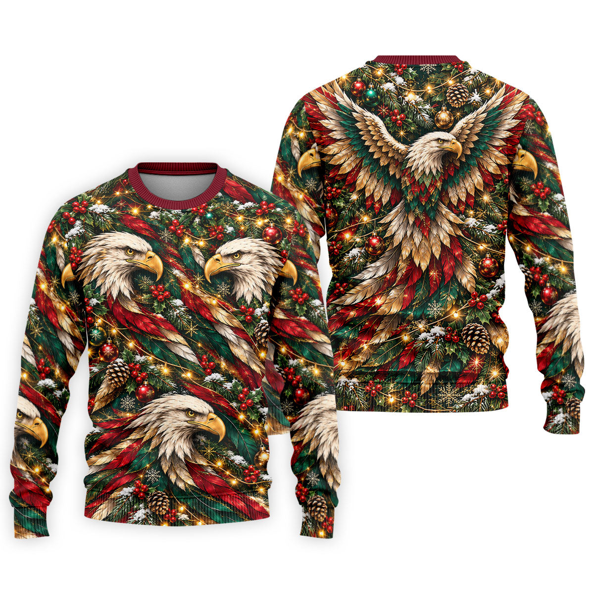 Eagle Pattern Christmas Golf Shirt, Golf Gifts For Men, Mens Holiday Golf Shirts
