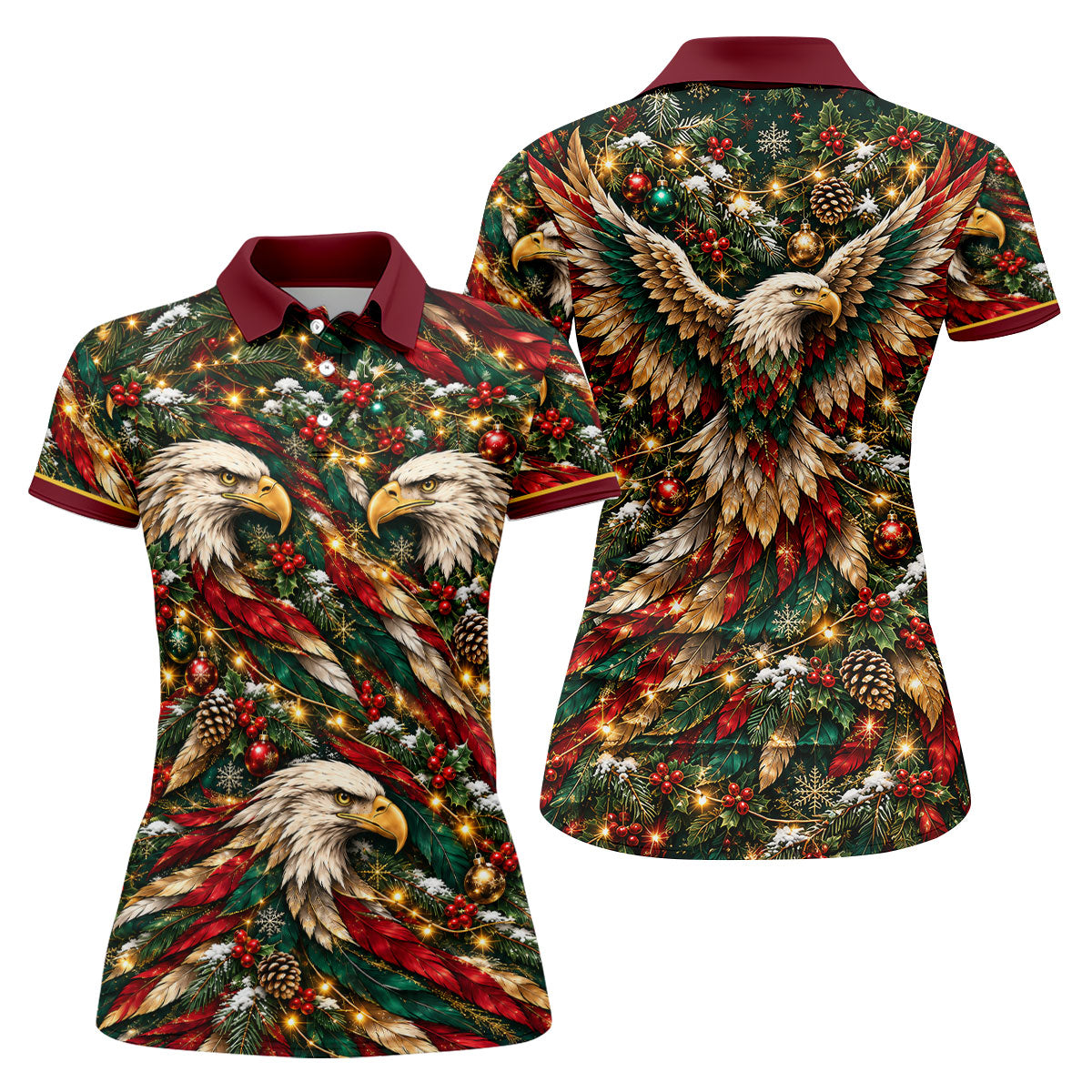 Funny Eagle Pattern Christmas Golf Shirt, Womens Golf Tops, Womens Golf Clothing
