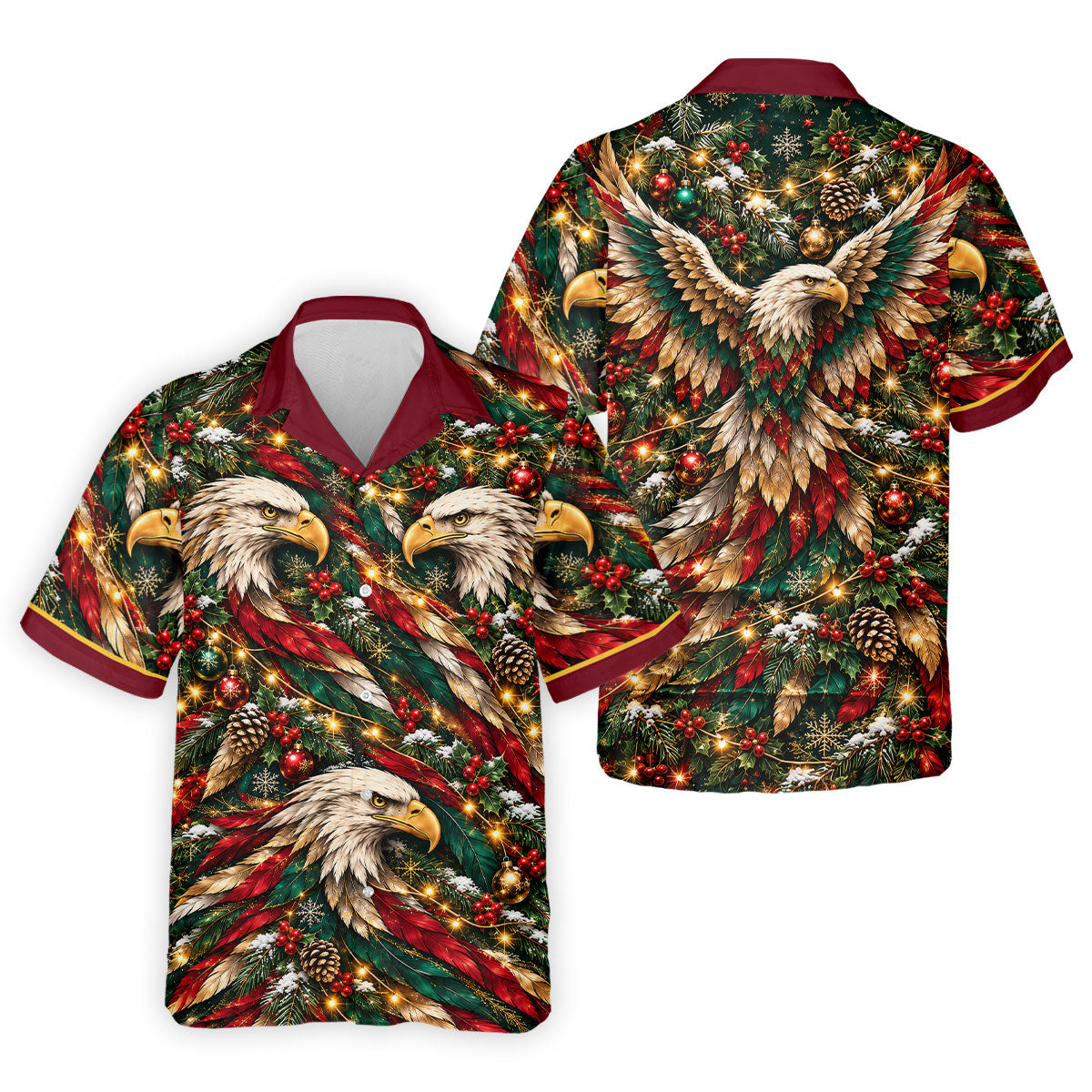 Eagle Pattern Christmas Golf Shirt, Golf Gifts For Men, Mens Holiday Golf Shirts