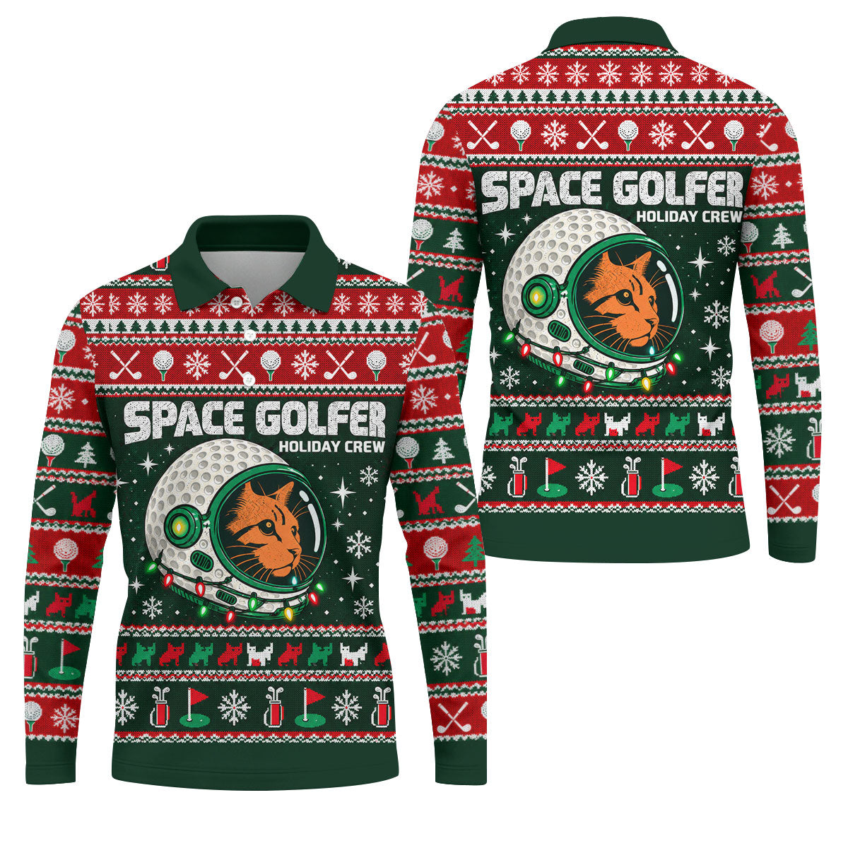 Space Golfer Christmas Golf Shirt, Funny Mens Golf Shirts, Mens Holiday Golf Shirts