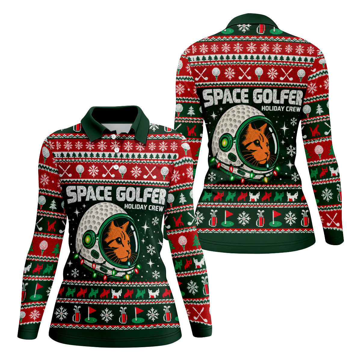 Funny Space Golfer Christmas Golf Shirt, Ladies Golf Shirts, Womens Golf Clothing