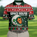 Space Golfer Christmas Golf Shirt, Funny Mens Golf Shirts, Mens Holiday Golf Shirts