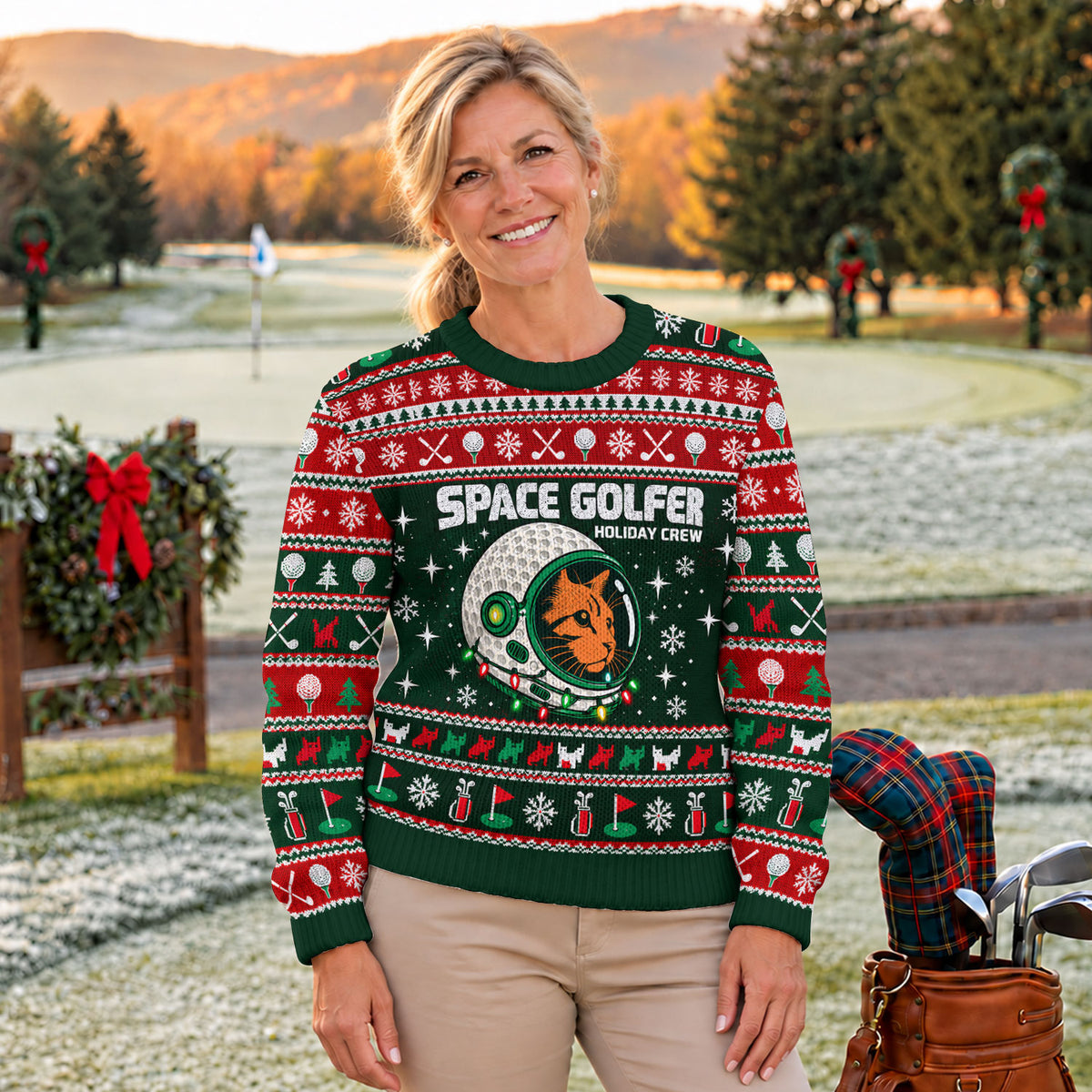 Ugly Christmas Sweater Space Golfer, Christmas Golf Gift, Funny Christmas Outfit