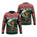 Space Golfer Christmas Golf Shirt, Funny Mens Golf Shirts, Mens Holiday Golf Shirts