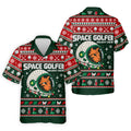 Space Golfer Christmas Golf Shirt, Funny Mens Golf Shirts, Mens Holiday Golf Shirts