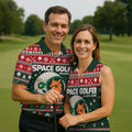 Space Golfer Christmas Golf Shirt, Funny Mens Golf Shirts, Mens Holiday Golf Shirts