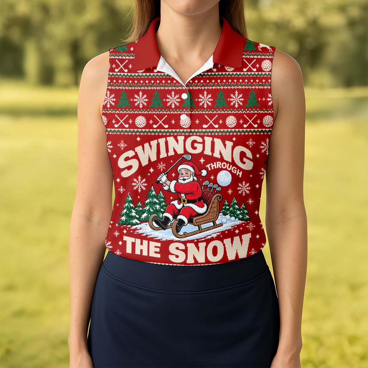 Swinging In The Snow Christmas Golf Shirt, Womens Golf Tops, Womens Golf Apparel
