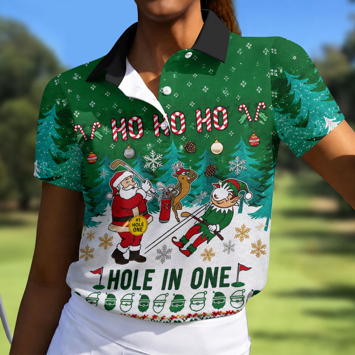 Santa Hole In One Christmas Golf Shirt, Ladies Golf Shirts, Golf Gifts For Women