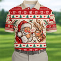 Santa Reindeer Christmas Golf Shirt, Mens Golf Apparel, Mens Holiday Golf Shirts