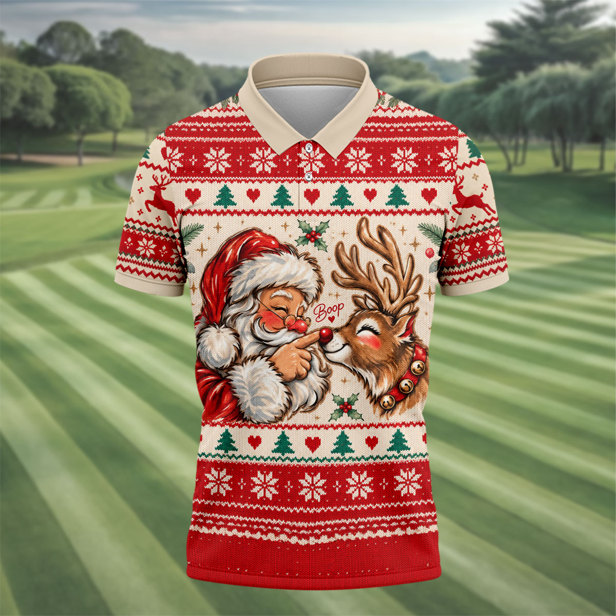 Santa Reindeer Christmas Golf Shirt, Mens Golf Apparel, Mens Holiday Golf Shirts