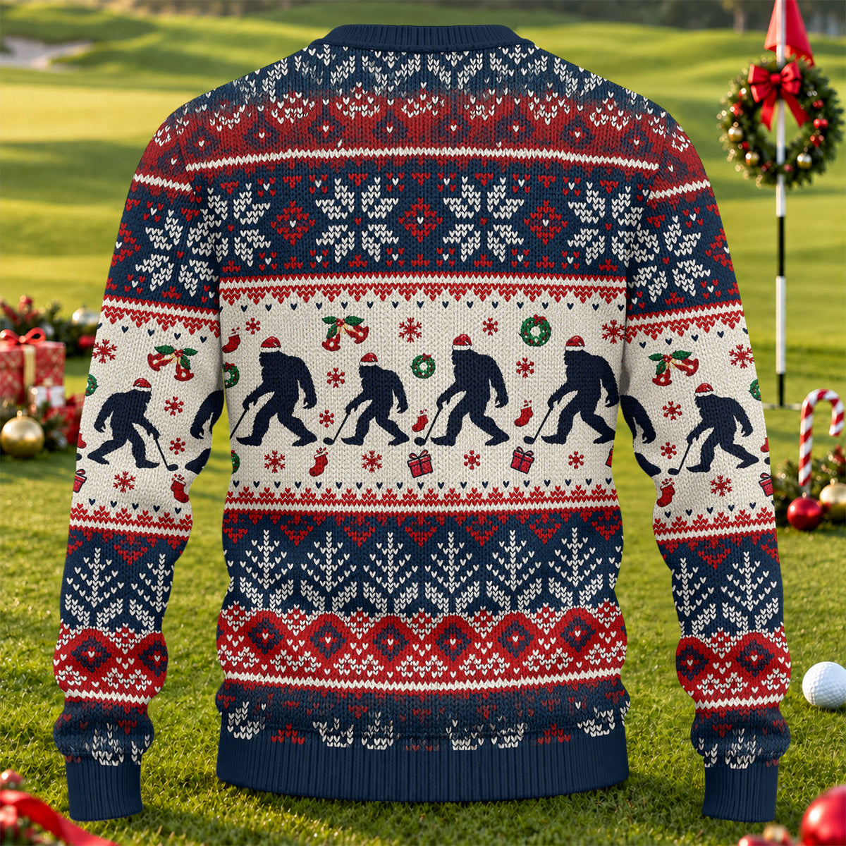 Ugly Christmas Sweater Bigfoot Santa, Christmas Golf Gift, Funny Holiday Sweater