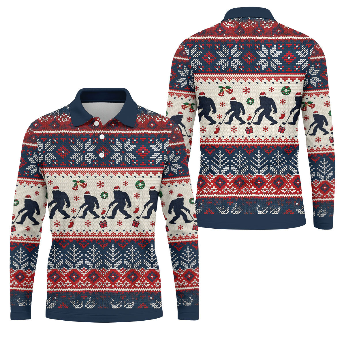 Bigfoot Santa Christmas Golf Shirt, Mens Golf Clothing, Mens Holiday Golf Shirts