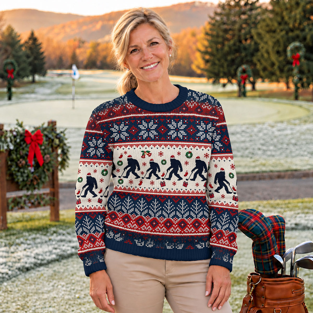 Ugly Christmas Sweater Bigfoot Santa, Christmas Golf Gift, Funny Holiday Sweater
