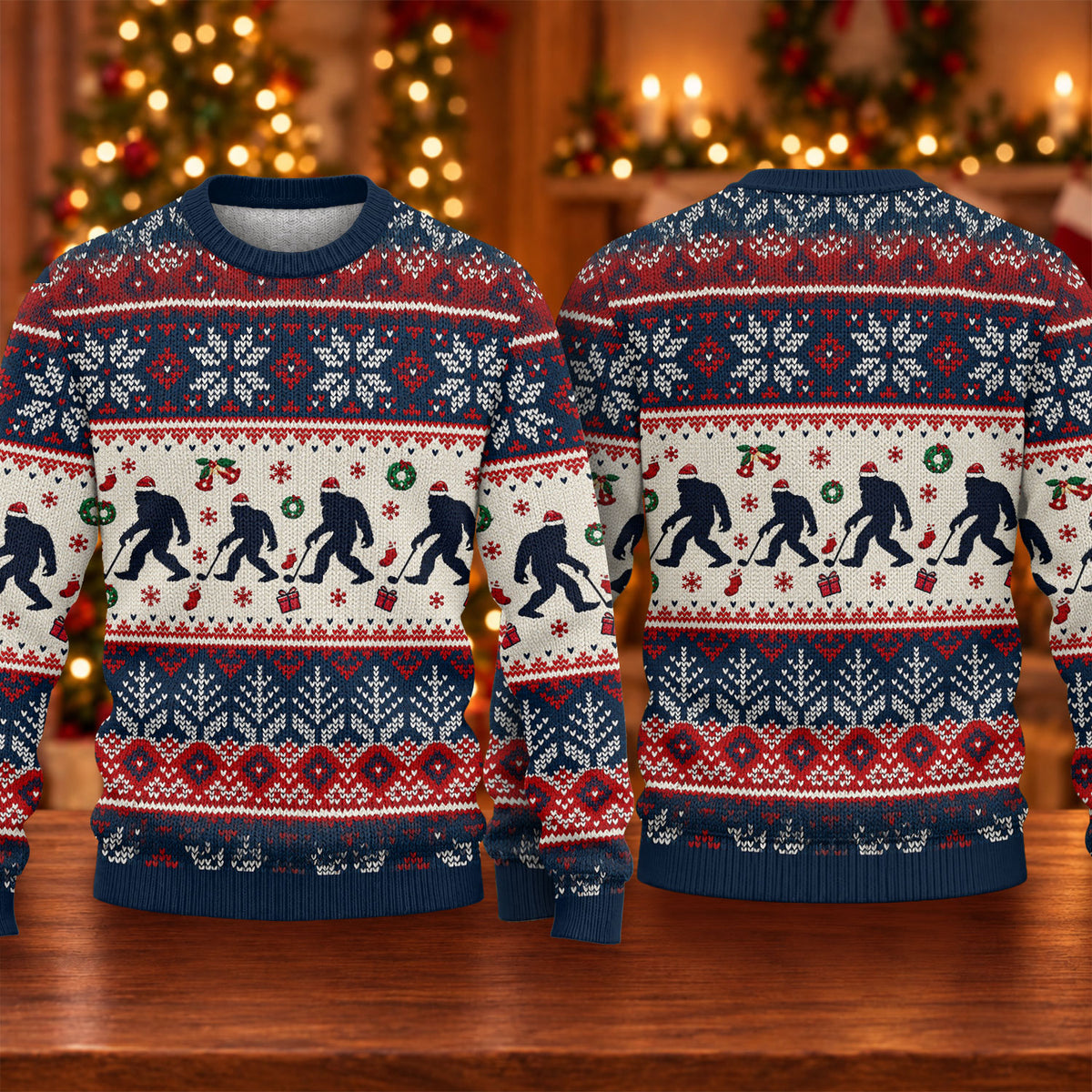 Ugly Christmas Sweater Bigfoot Santa, Christmas Golf Gift, Funny Holiday Sweater