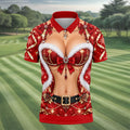 Glitter Santa Bra Fur Trim Christmas Golf Shirt, Mens Golf Shirts, Mens Golf Apparel