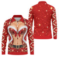 Glitter Santa Bra Fur Trim Christmas Golf Shirt, Mens Golf Shirts, Mens Golf Apparel