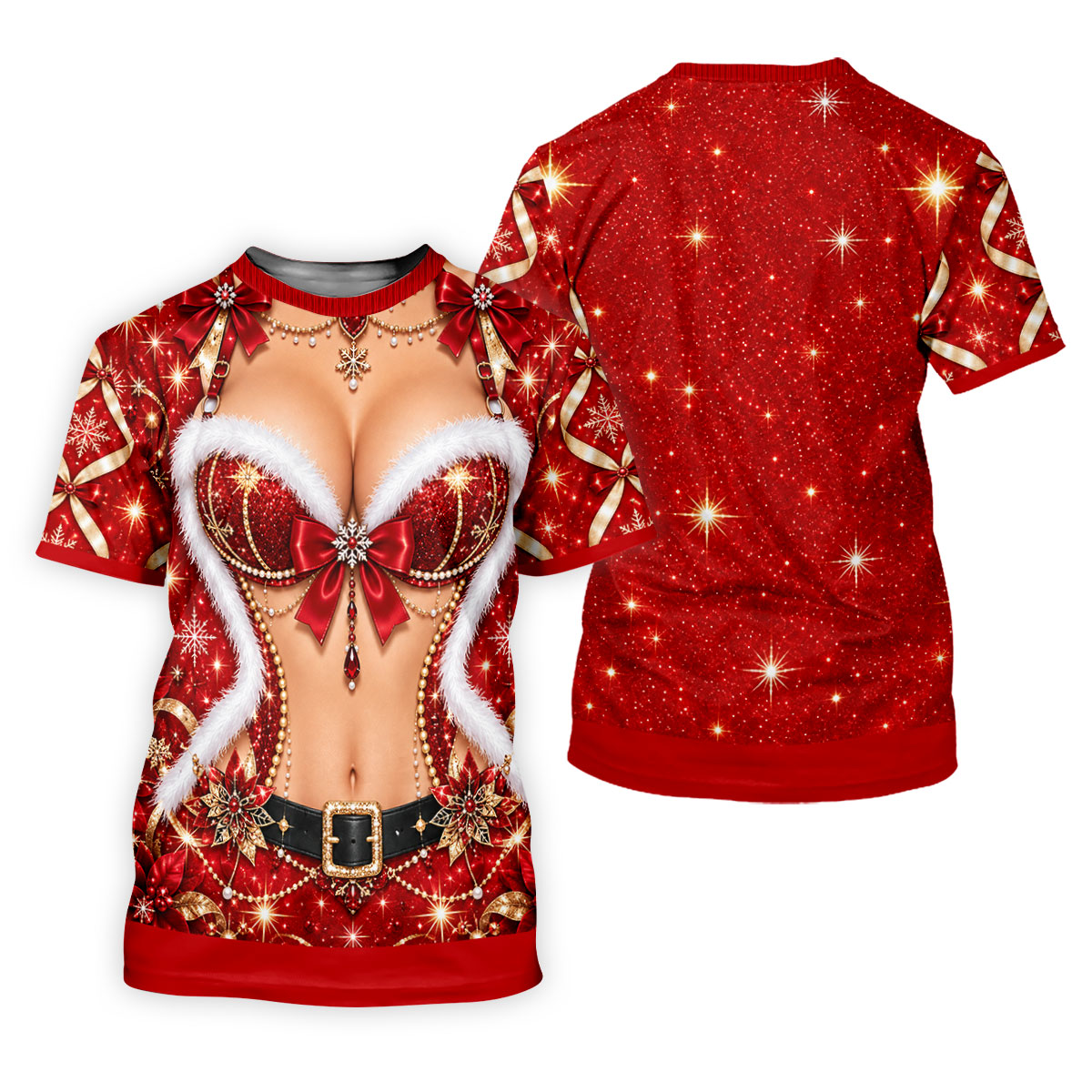 Glitter Santa Bra Fur Trim Christmas Golf Shirt, Mens Golf Shirts, Mens Golf Apparel