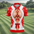 Ribbon Bells Busty Santa Christmas Golf Shirt, Mens Golf Polo, Funny Mens Golf Shirts