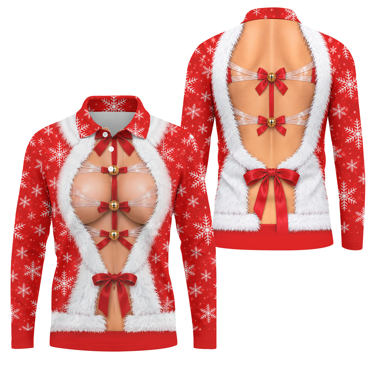 Ribbon Bells Busty Santa Christmas Golf Shirt, Mens Golf Polo, Funny Mens Golf Shirts