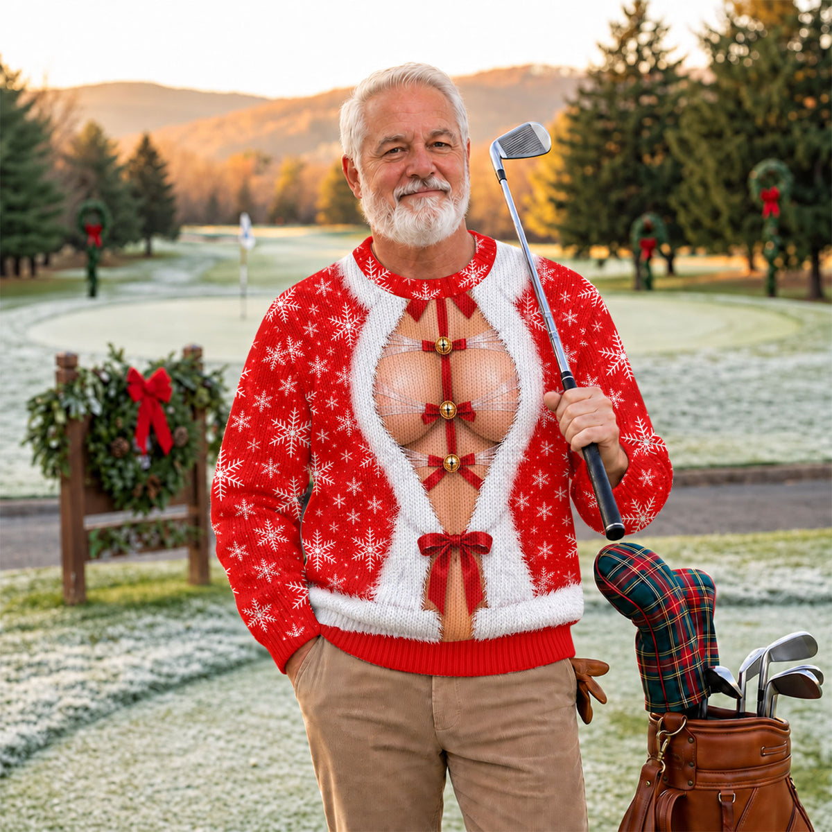 Ribbon Bells Busty Santa Ugly Christmas Sweater, Ugly Sweater Party, Golf Lover Gifts