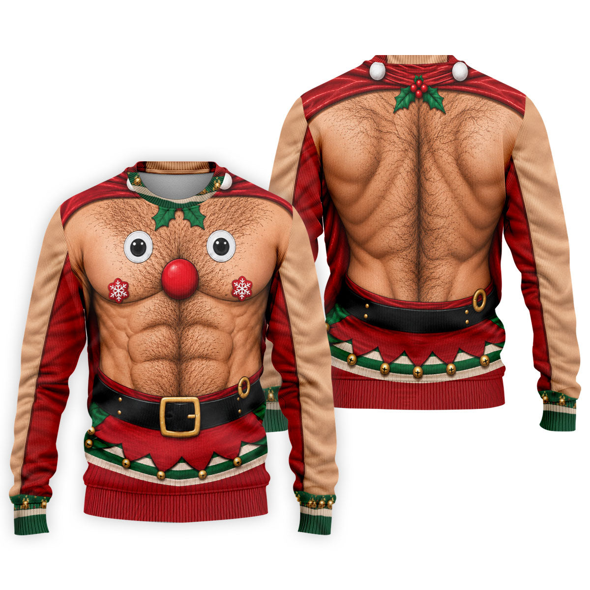 Reindeer Hairy Chest Abs Christmas Golf Shirt, Golf Shirts For Men, Mens Golf Shirts