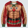 Reindeer Hairy Chest Abs Ugly Christmas Sweater, Christmas Gifts, Christmas Golf Gift