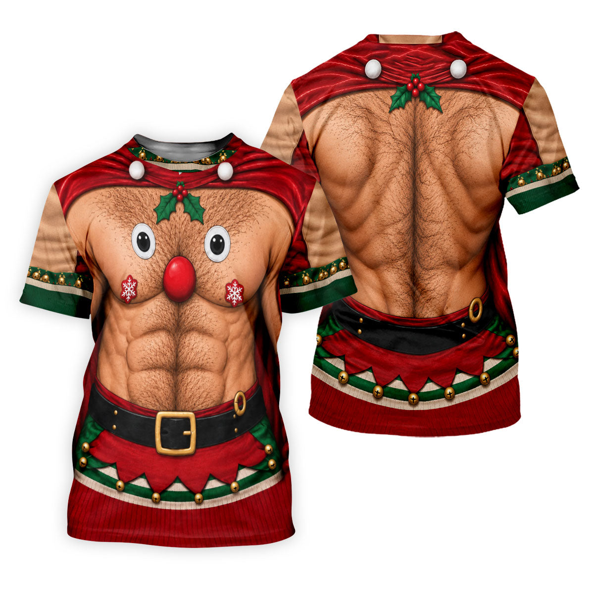 Reindeer Hairy Chest Abs Christmas Golf Shirt, Womens Golf Tops, Golf Gifts For Women