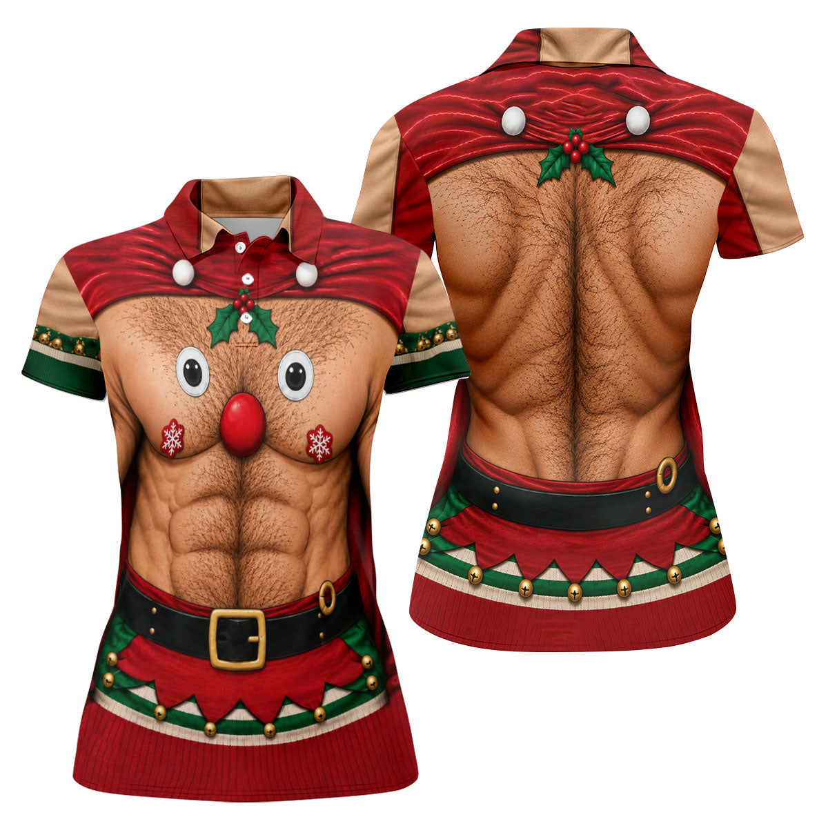 Reindeer Hairy Chest Abs Christmas Golf Shirt, Womens Golf Tops, Golf Gifts For Women