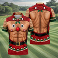 Reindeer Hairy Chest Abs Christmas Golf Shirt, Golf Shirts For Men, Mens Golf Shirts