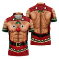 Reindeer Hairy Chest Abs Christmas Golf Shirt, Golf Shirts For Men, Mens Golf Shirts