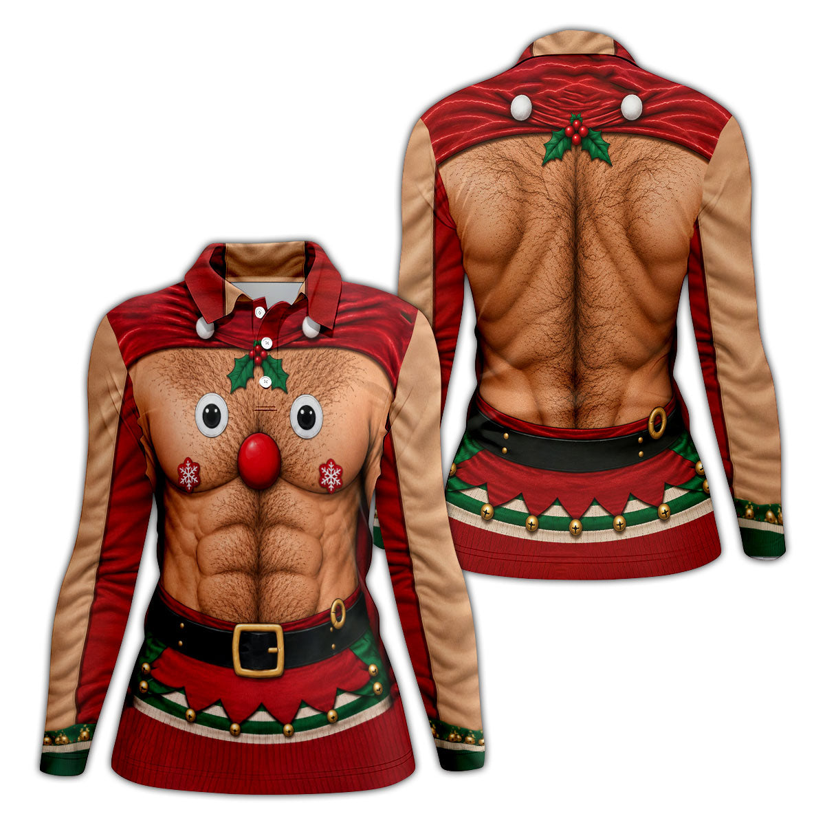 Reindeer Hairy Chest Abs Christmas Golf Shirt, Womens Golf Tops, Golf Gifts For Women