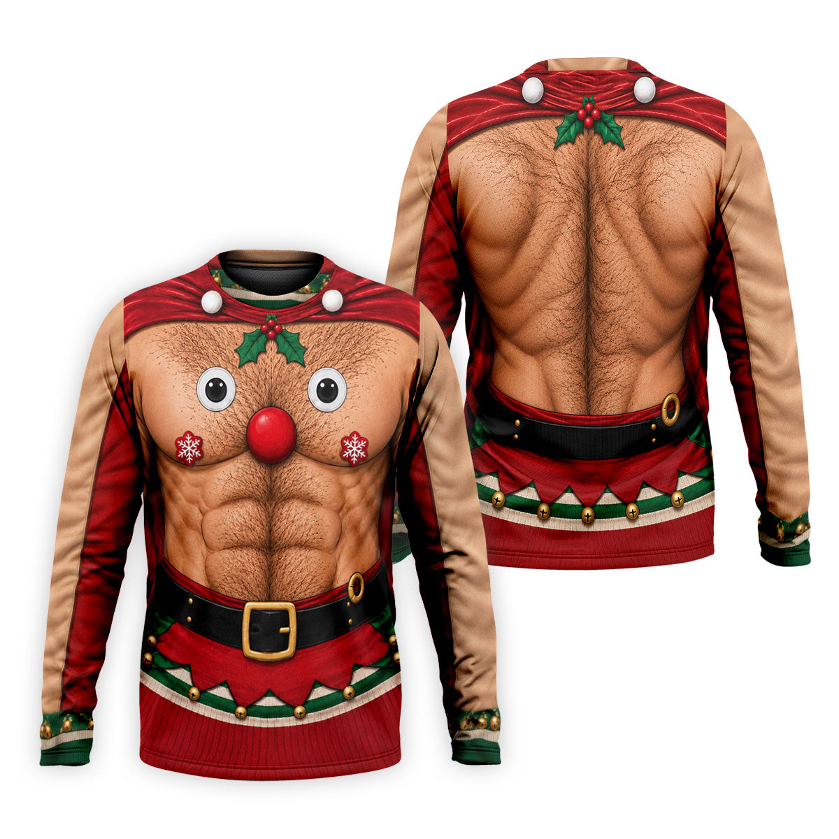 Reindeer Hairy Chest Abs Christmas Golf Shirt, Golf Shirts For Men, Mens Golf Shirts