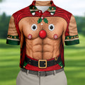 Reindeer Hairy Chest Abs Christmas Golf Shirt, Golf Shirts For Men, Mens Golf Shirts