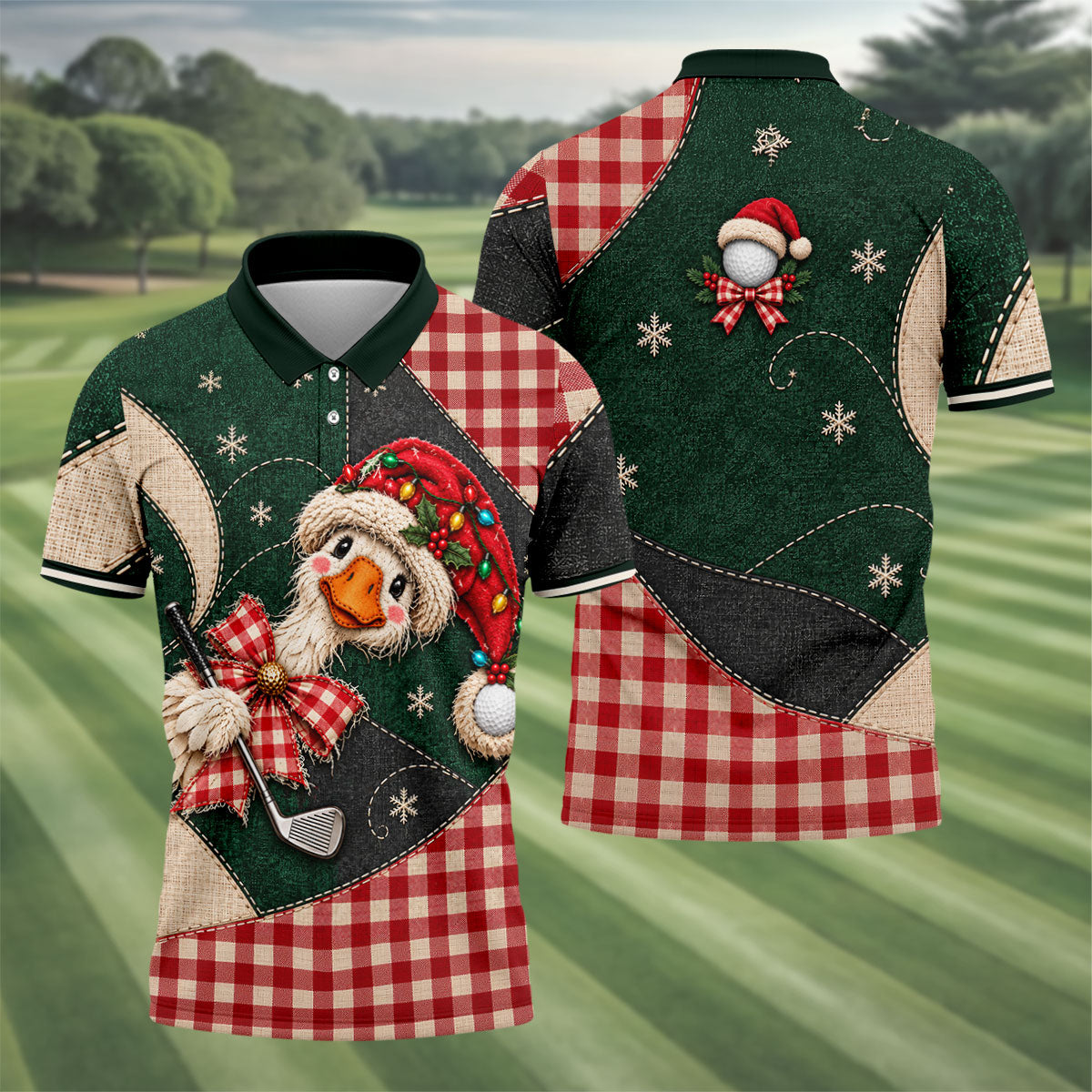 Santa Hat Goose Golfer Christmas Golf Shirt, Mens Golf Shirts, Funny Mens Golf Shirts
