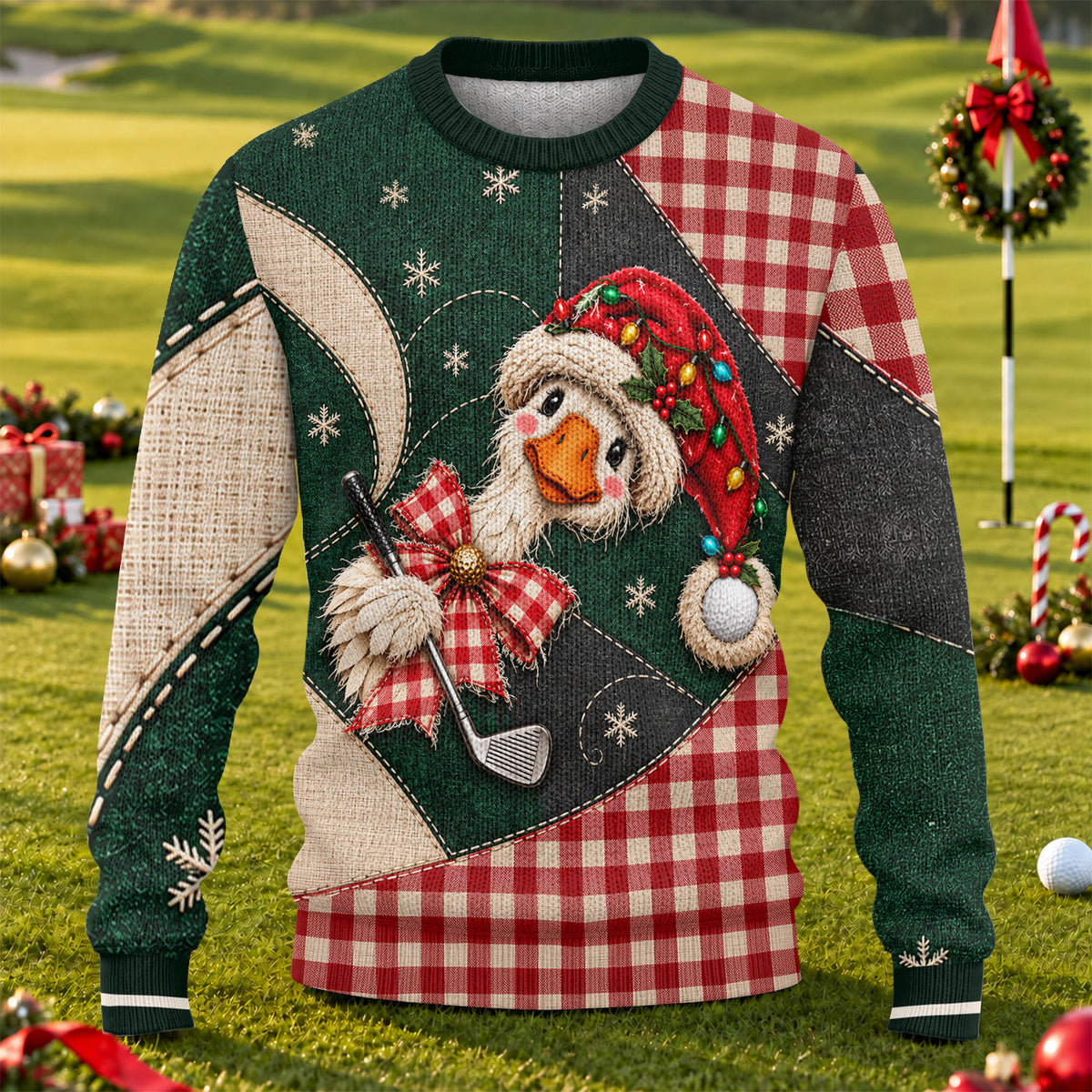 Santa Hat Goose Golfer Ugly Christmas Sweater, Funny Holiday Sweater, Christmas Gifts