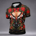 Poinsettia Busty Bells Christmas Golf Shirt, Mens Holiday Golf Shirts, Mens Golf Polo