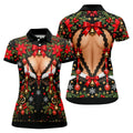 Poinsettia Busty Bells Christmas Golf Shirt, Ladies Golf Shirts, Womens Golf Clothing
