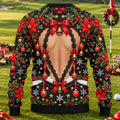 Poinsettia Busty Bells Ugly Christmas Sweater, Holiday Party Sweater, Funny Xmas Gift