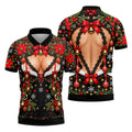 Poinsettia Busty Bells Christmas Golf Shirt, Mens Holiday Golf Shirts, Mens Golf Polo